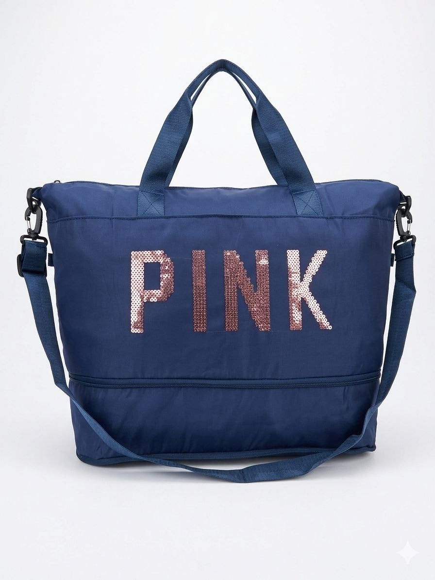 Fashion Tote & Travel Bag with Rhinestone PINK Logo and Adjustable Shoulder Strap