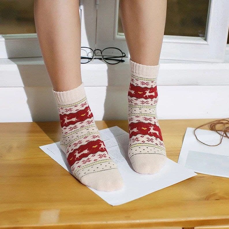 5 Pairs Winter Christmas Design Cotton Socks