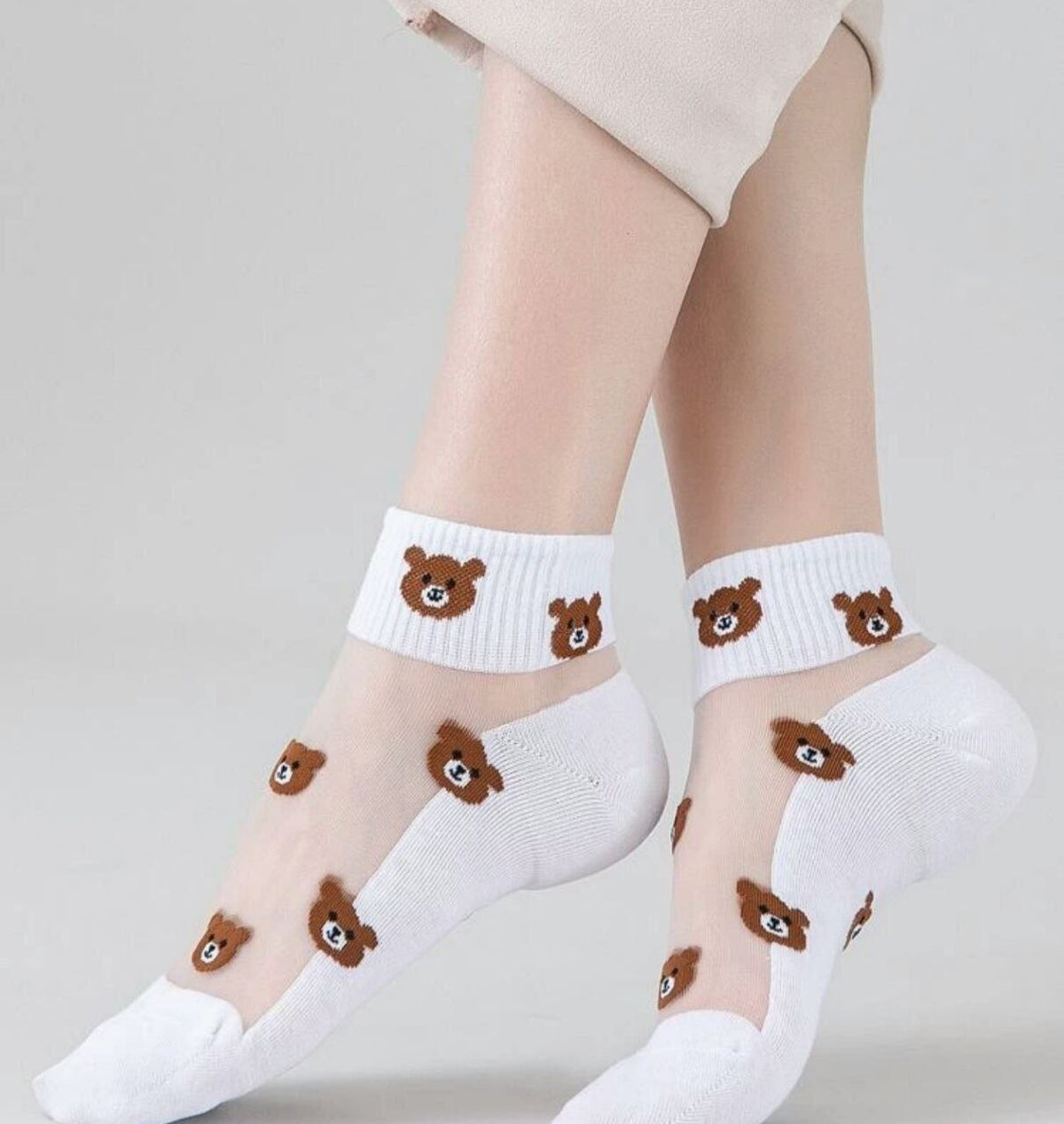 5 Pairs Chiffon Brown Panda Design Ankle Cotton Socks