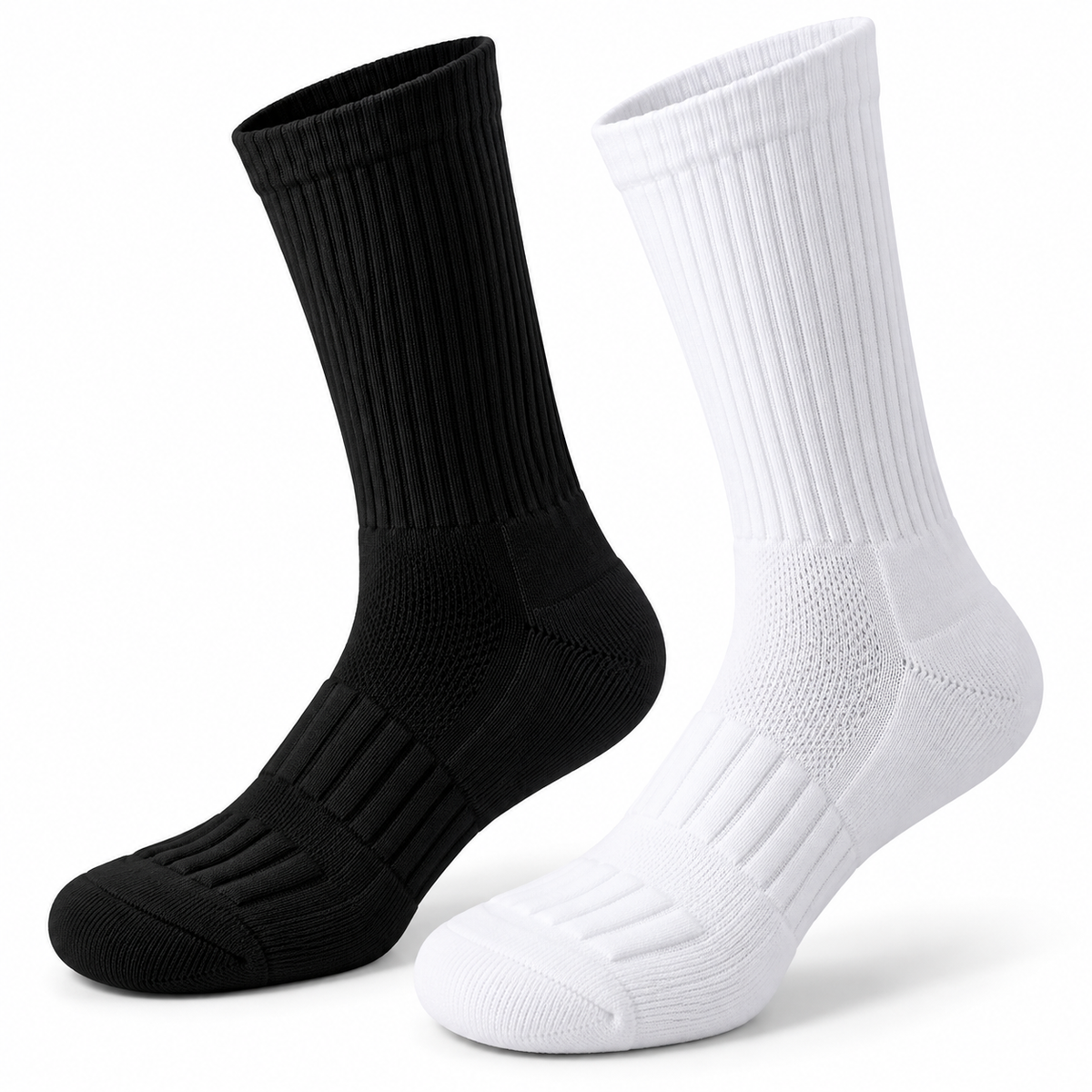 2 Padded Black & White Mid Calf Socks
