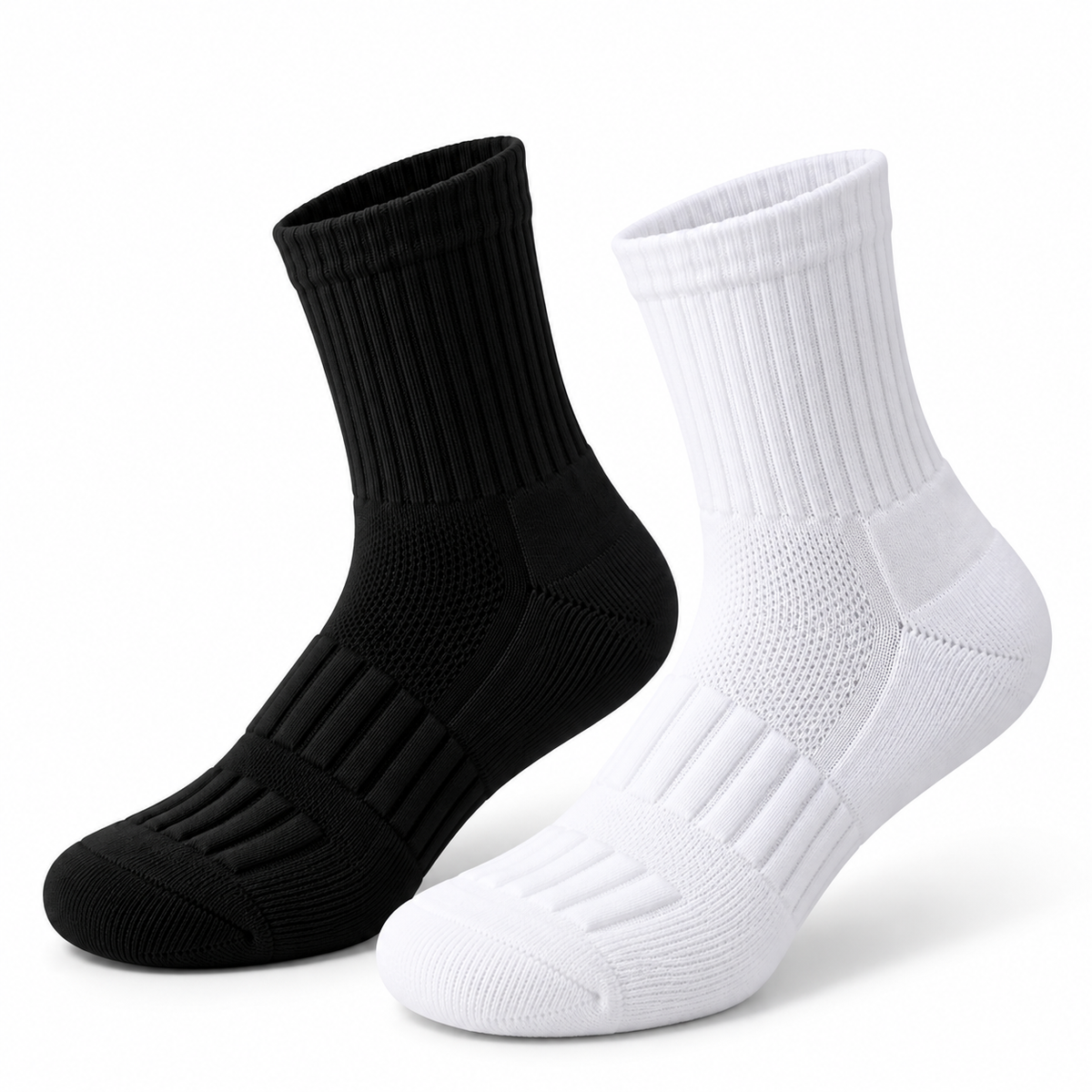 2 Padded Black & White Quarter Calf Socks