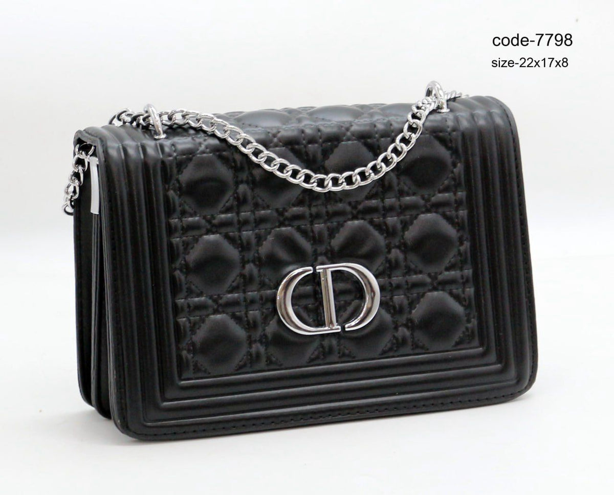A luxurious women's bag with a distinctive modern crossbody design