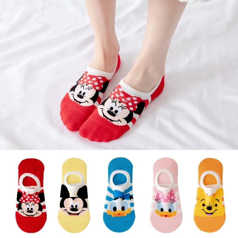 5 Pairs of Women's Short Cotton Socks With Mickey Mouse Design