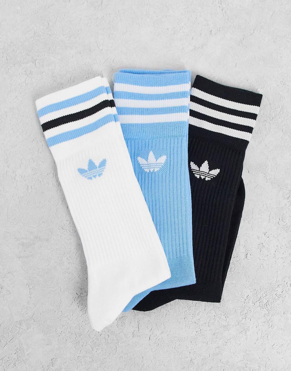 3 Pairs Padded Cotton Socks (Black + Light Blue + White)