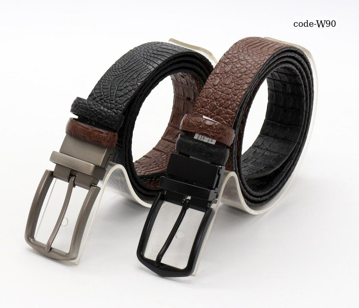 Men's double face leather belt (black + brown)