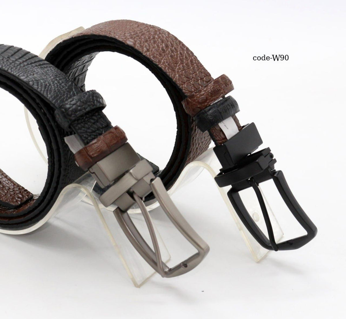 Men's double face leather belt (black + brown)