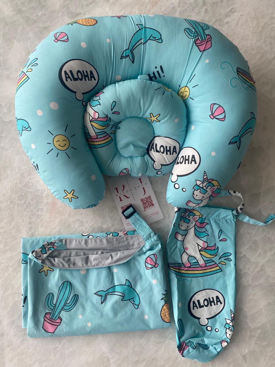 A set consisting of a breastfeeding cover + a unicorn-designed breastfeeding pillow