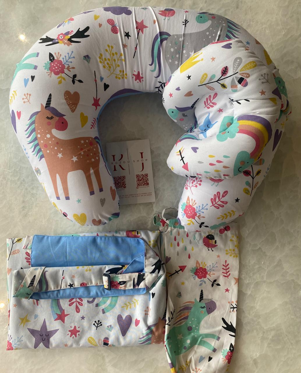 A set consisting of a breastfeeding cover + a unicorn-designed breastfeeding pillow