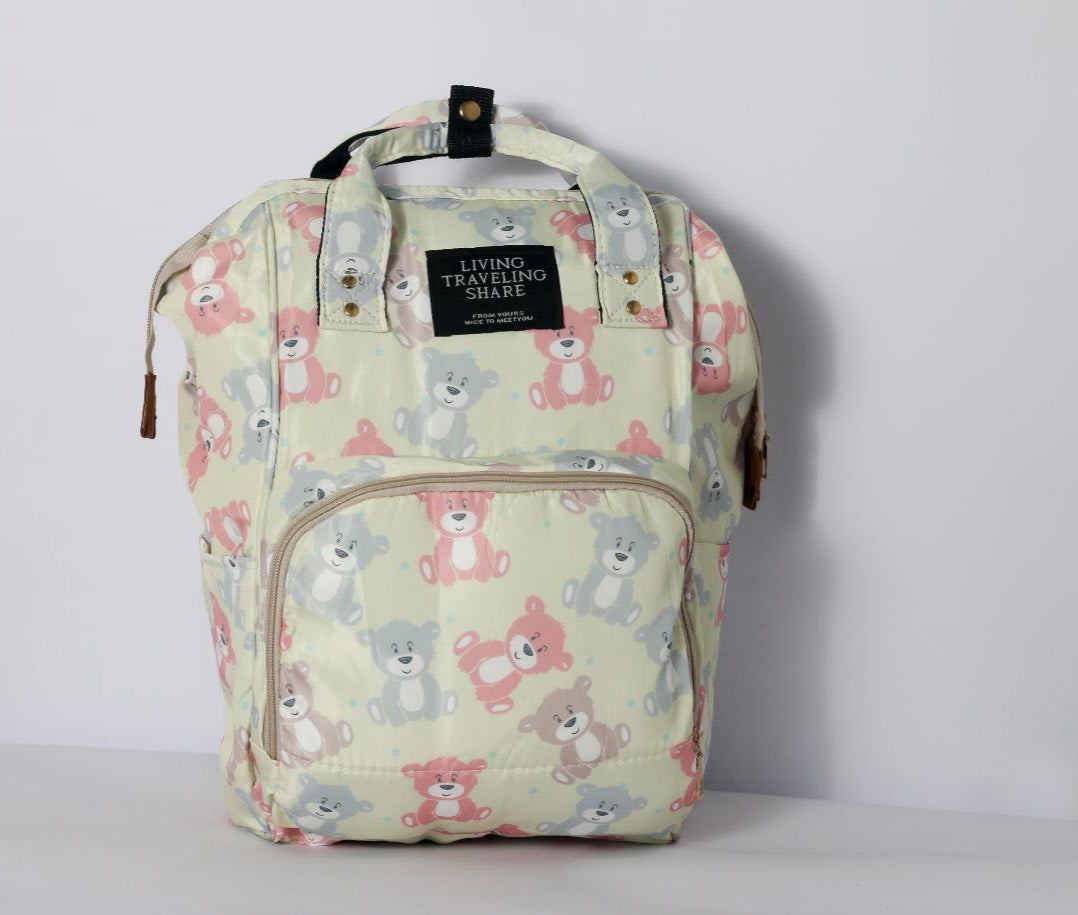 Waterproof Mummy Diaper Backpack Mint Green Teddy Bear Design