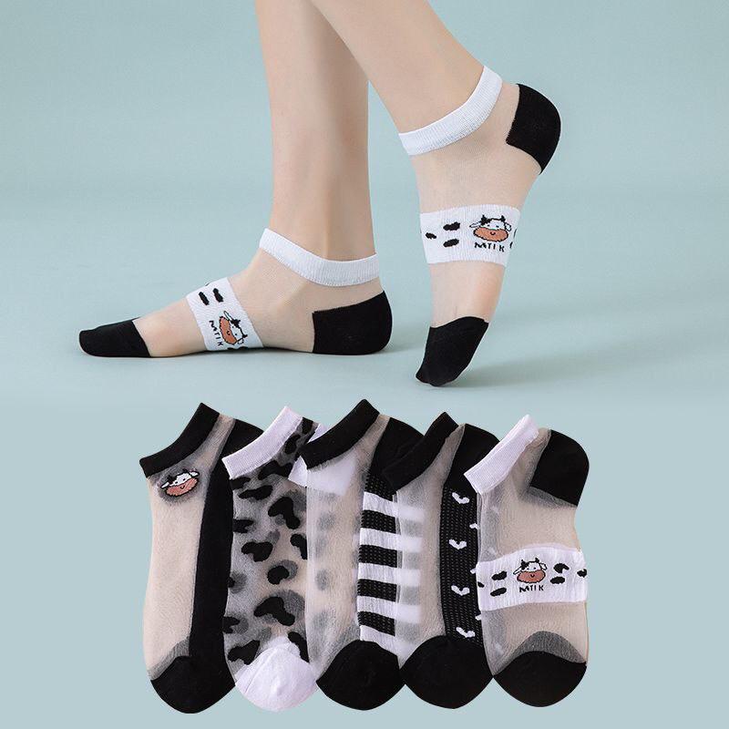 5 Pairs Chiffon Sweet Milk Design Ankle Cotton Socks