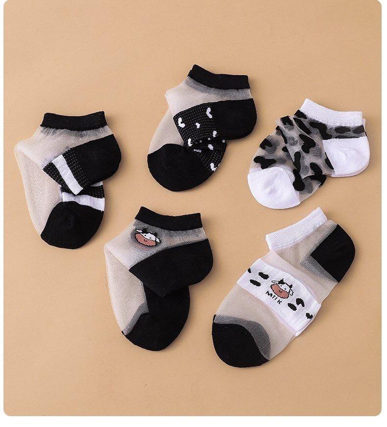 5 Pairs Chiffon Sweet Milk Design Ankle Cotton Socks