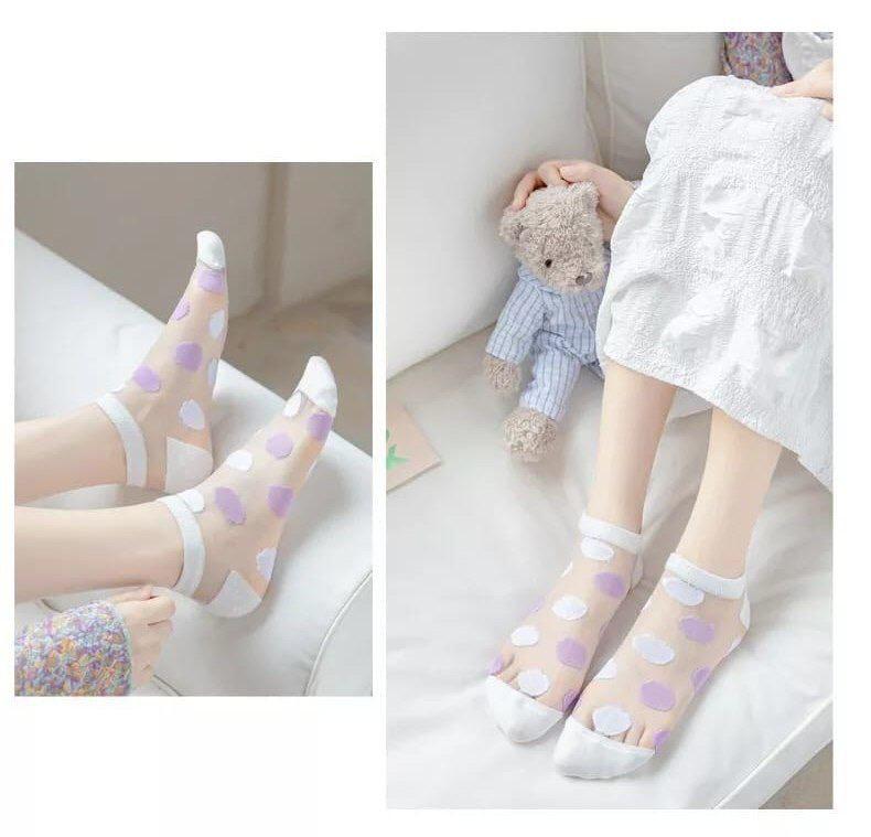 5 Pairs Chiffon Lavender Design Ankle Cotton Socks