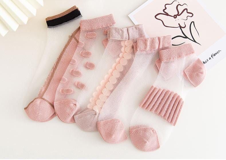 5 Pairs Chiffon Kashmeir Design Ankle Cotton Socks
