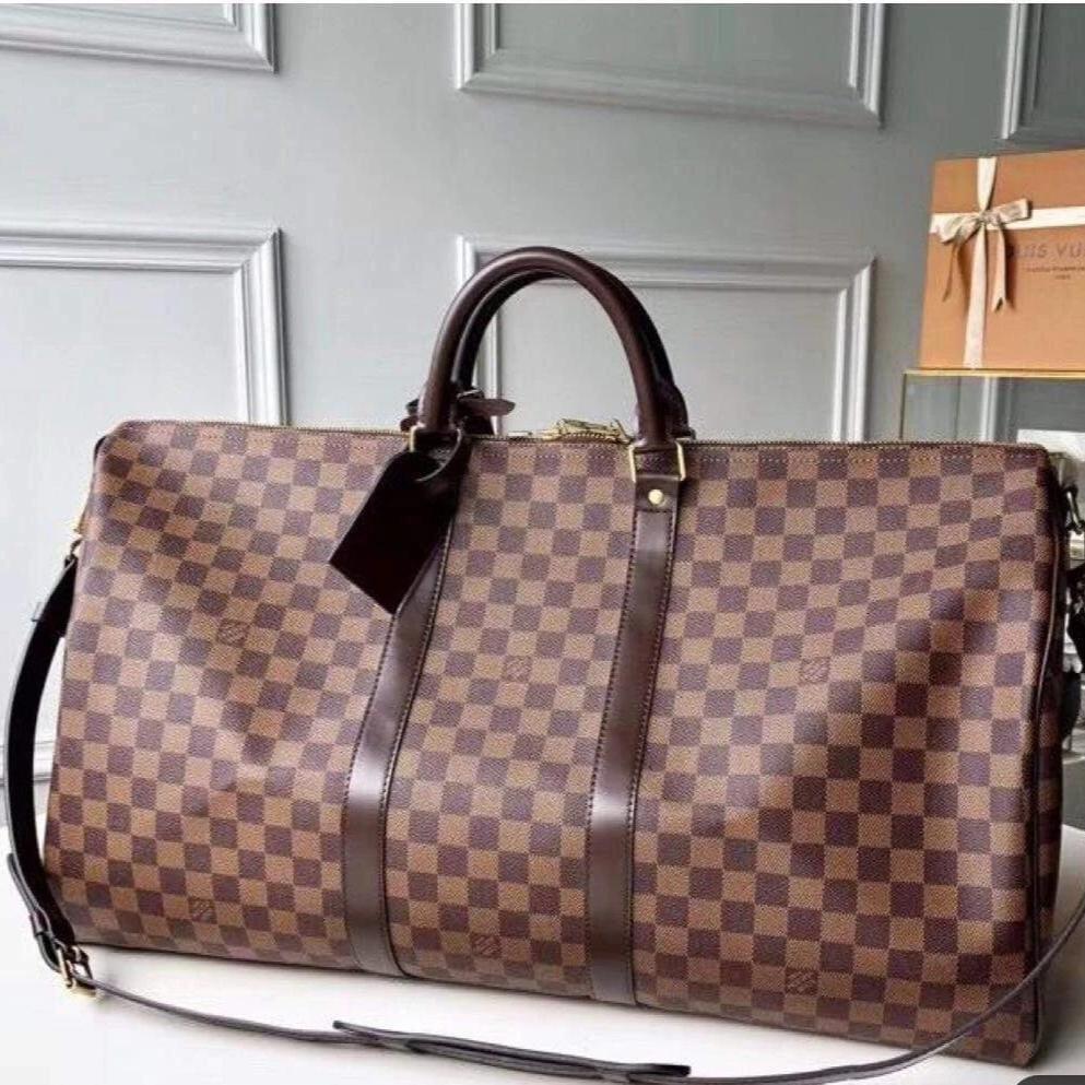 Brown Large Leather Travel Duffel Bag