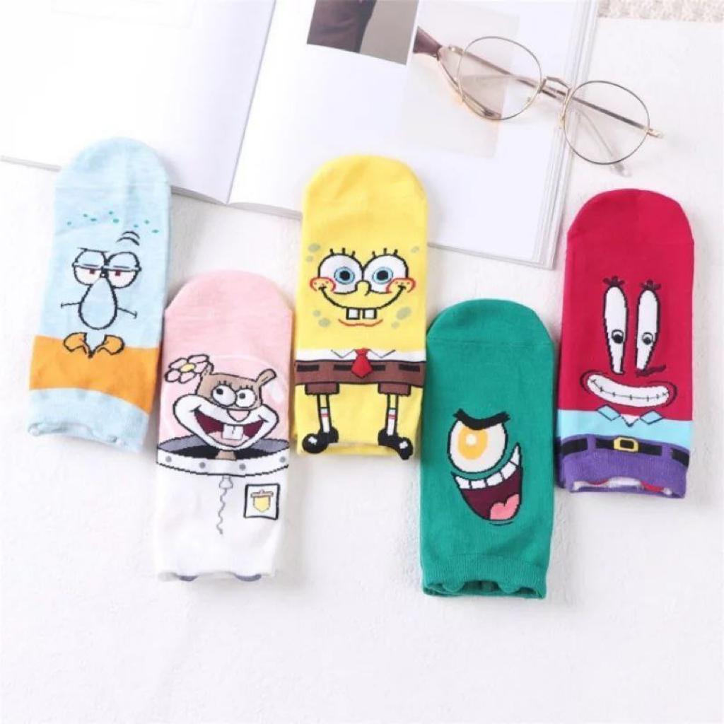 5 Pairs Sponge Bob Design Ankle Cotton Socks