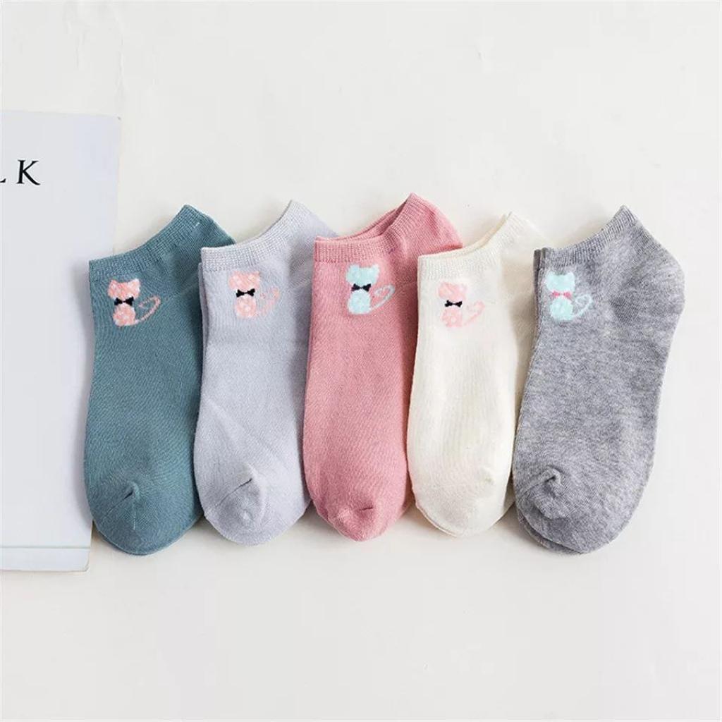 5 Pairs of Cotton Ankle Socks With Cat Design