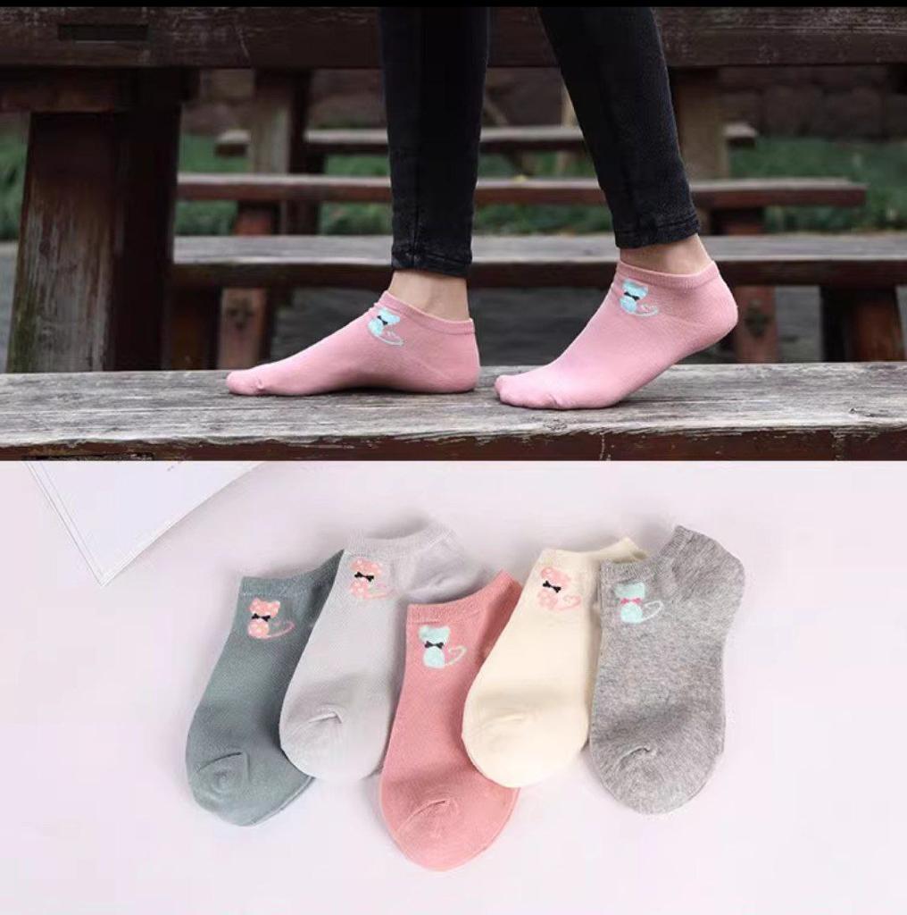 5 Pairs of Cotton Ankle Socks With Cat Design