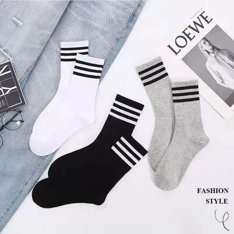 3 Pairs  Black &amp; White &amp; Gray Long Cotton Socks