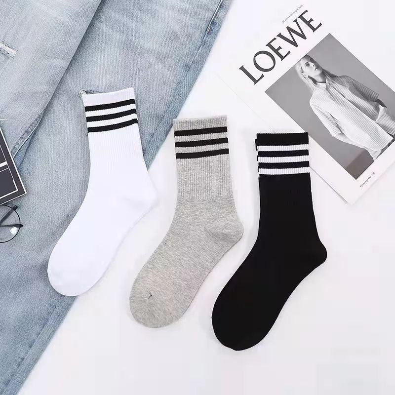 3 Pairs  Black &amp; White &amp; Gray Long Cotton Socks