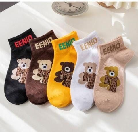 5 Pairs Teddy bear Design Cotton Socks