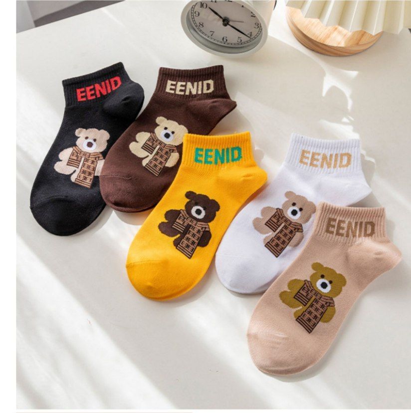 5 Pairs Teddy bear Design Cotton Socks