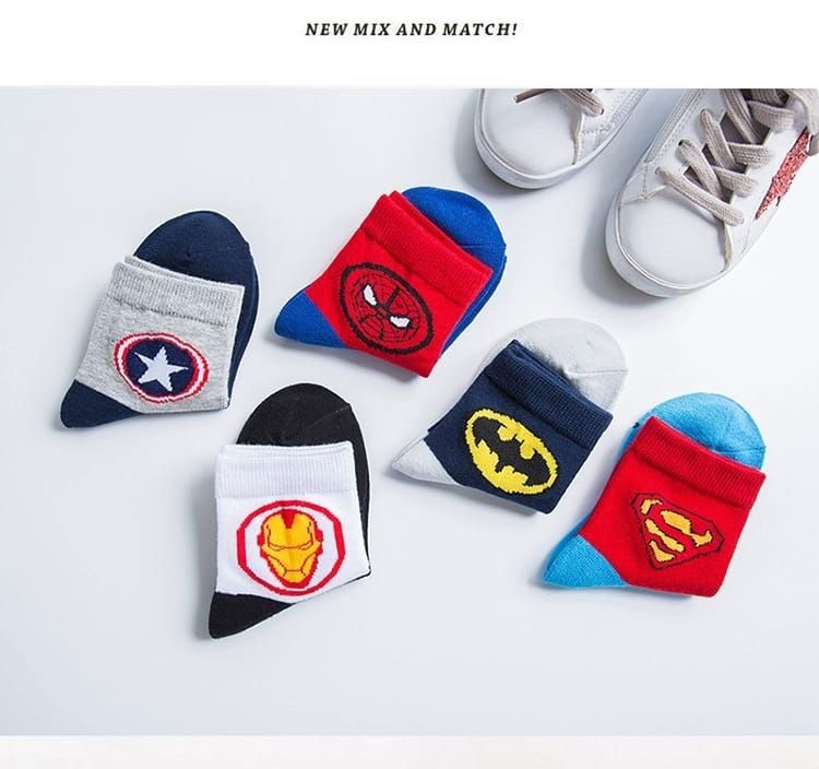 5 Pairs of cotton socks for children cartoon character design