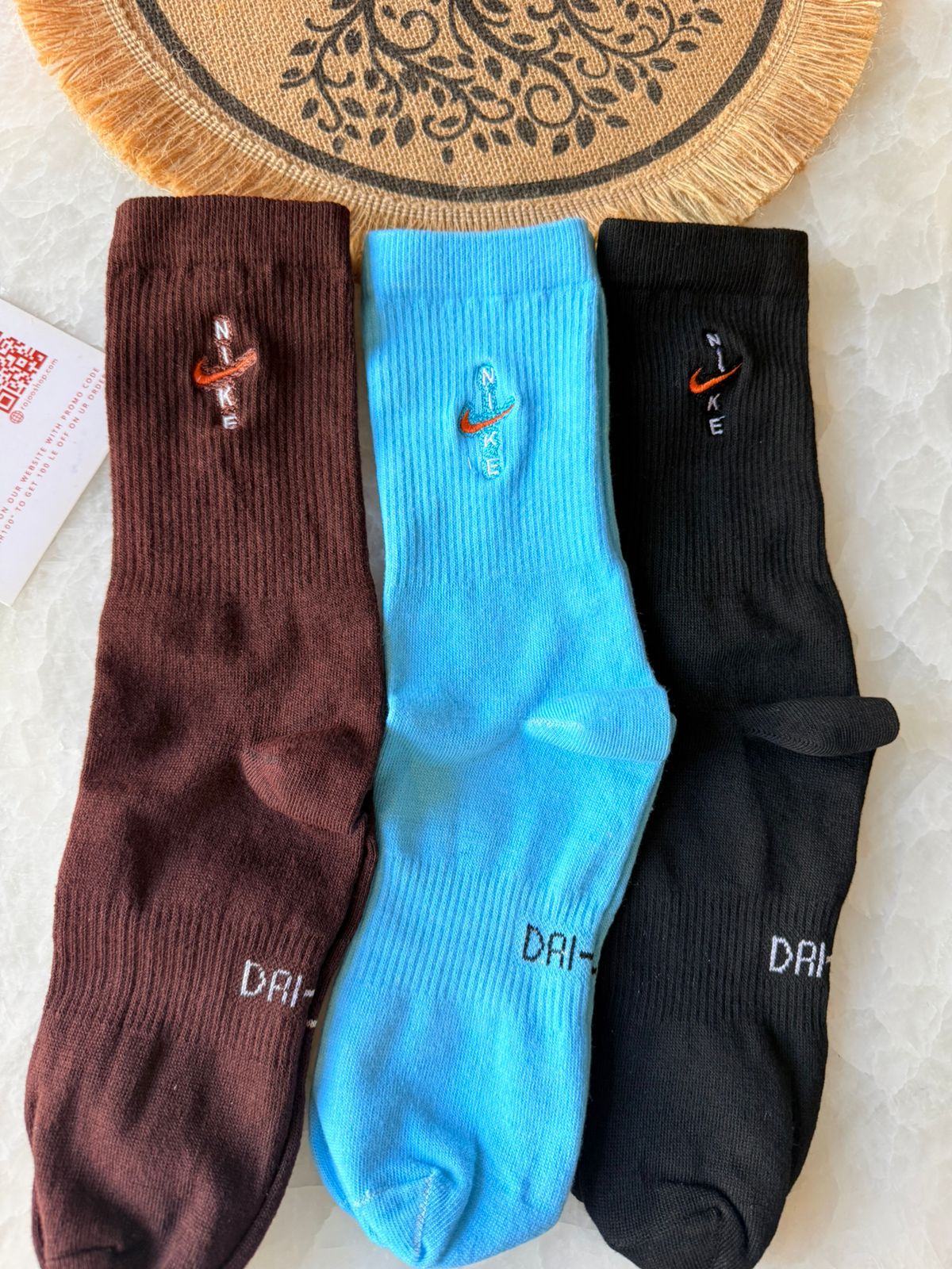 3 Pairs Long Embroidered Cotton Socks