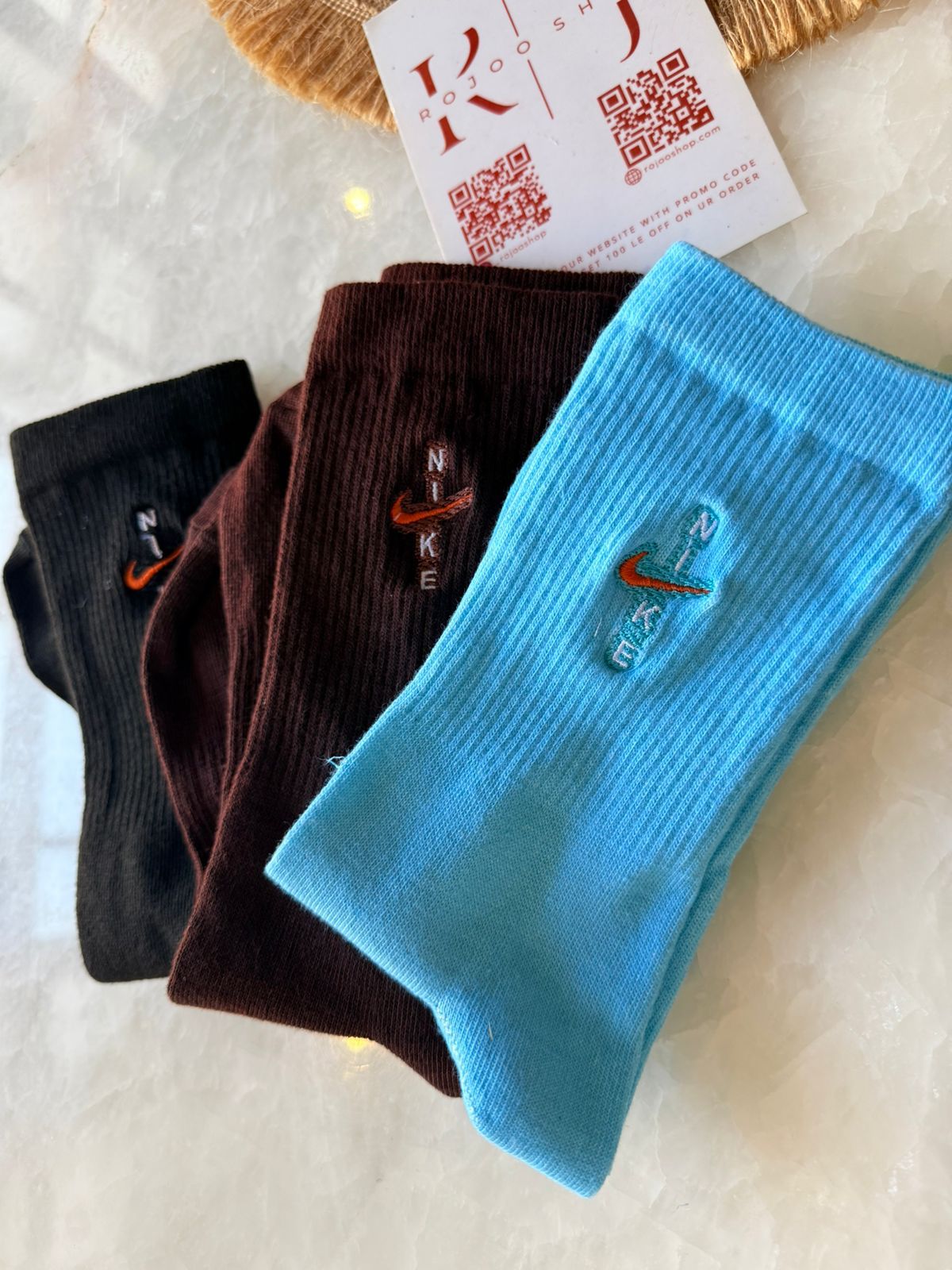 3 Pairs Long Embroidered Cotton Socks