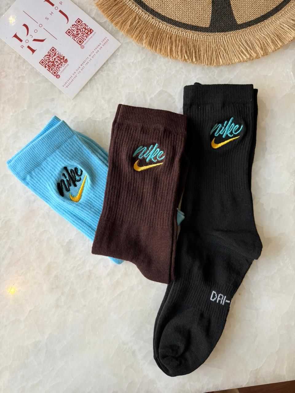 3 Pairs Long Embroidered Colorful Cotton Socks