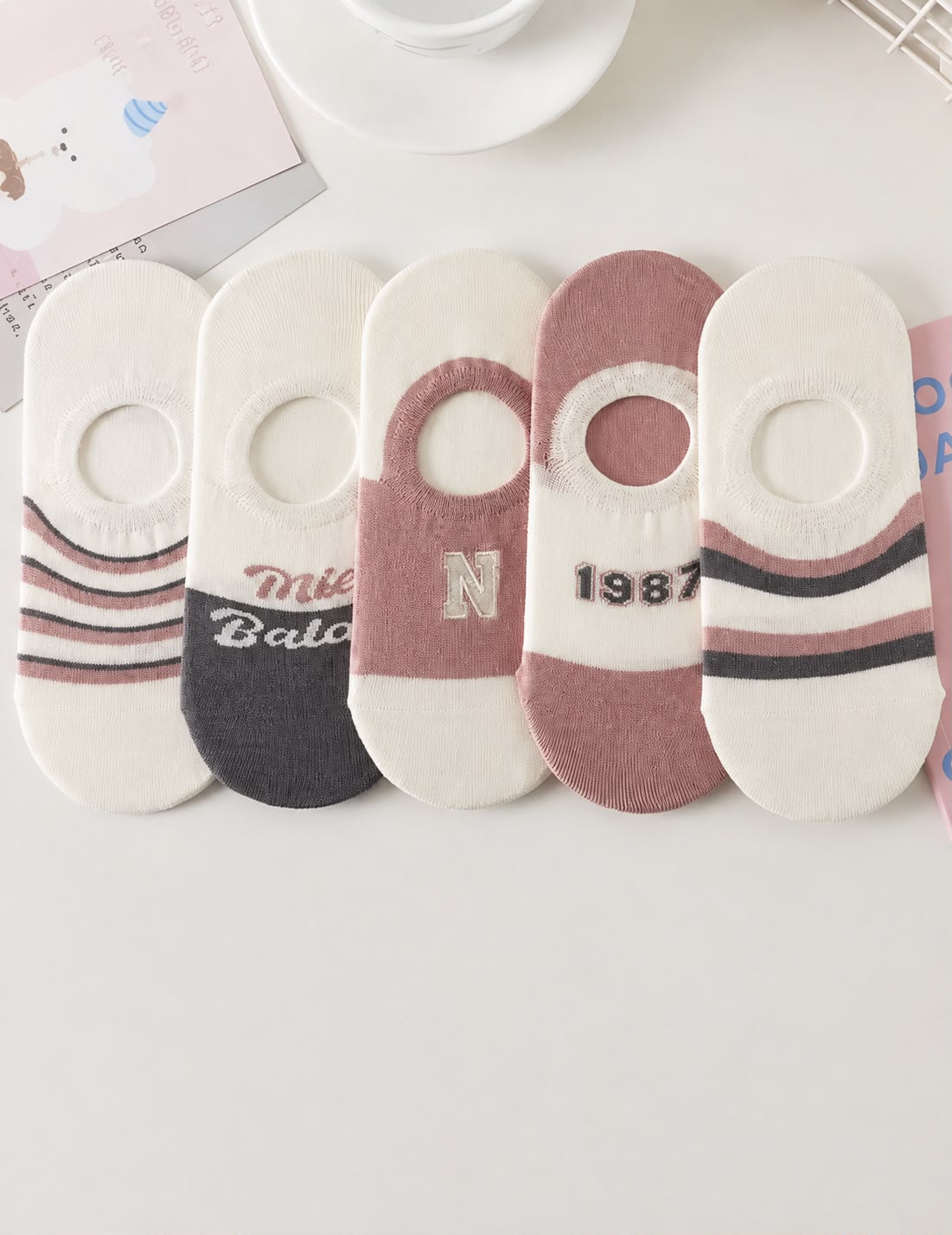 5 Pairs Padded Pink Color Cotton Socks