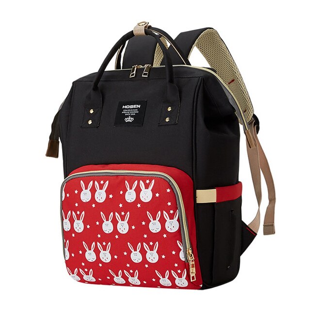 HOSEN Large Diaper Bag/Backpack Multi Function With Hooks BlackxRed