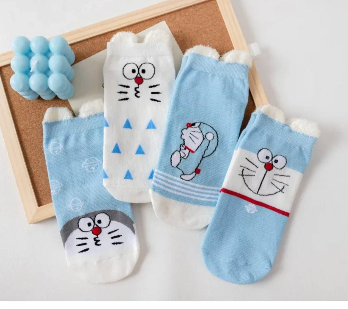 4 Pairs Blue Cartoon Design Ankle Cotton Socks