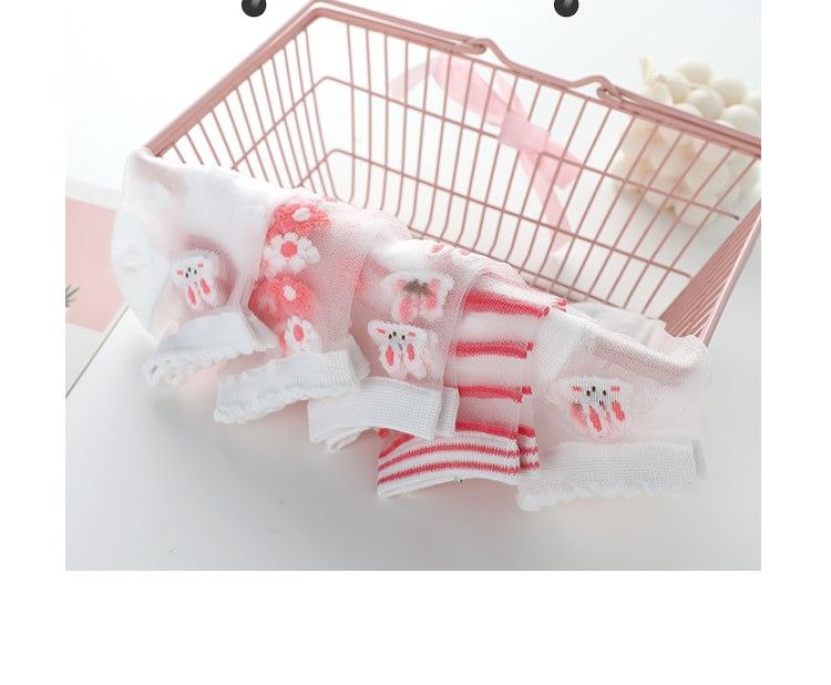 5 Pairs Chiffon Light Red Design Ankle Cotton Socks