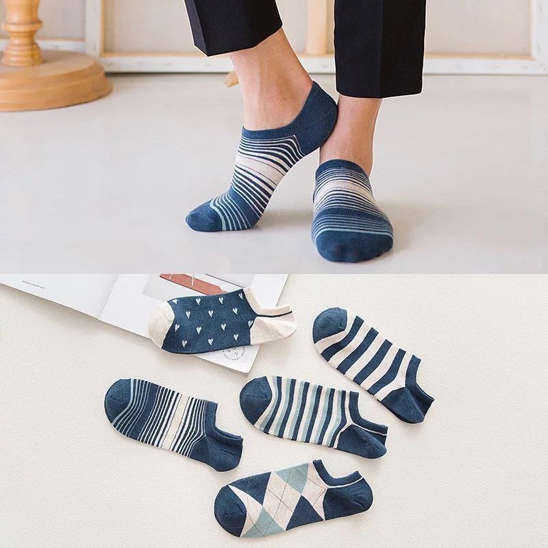 5 Pairs Comfort Blue Ankle Cotton Socks