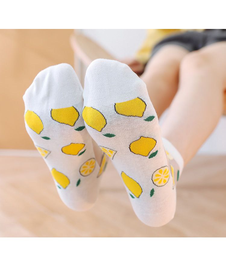 5 Pairs Chiffon Lemon Design Ankle Cotton Socks