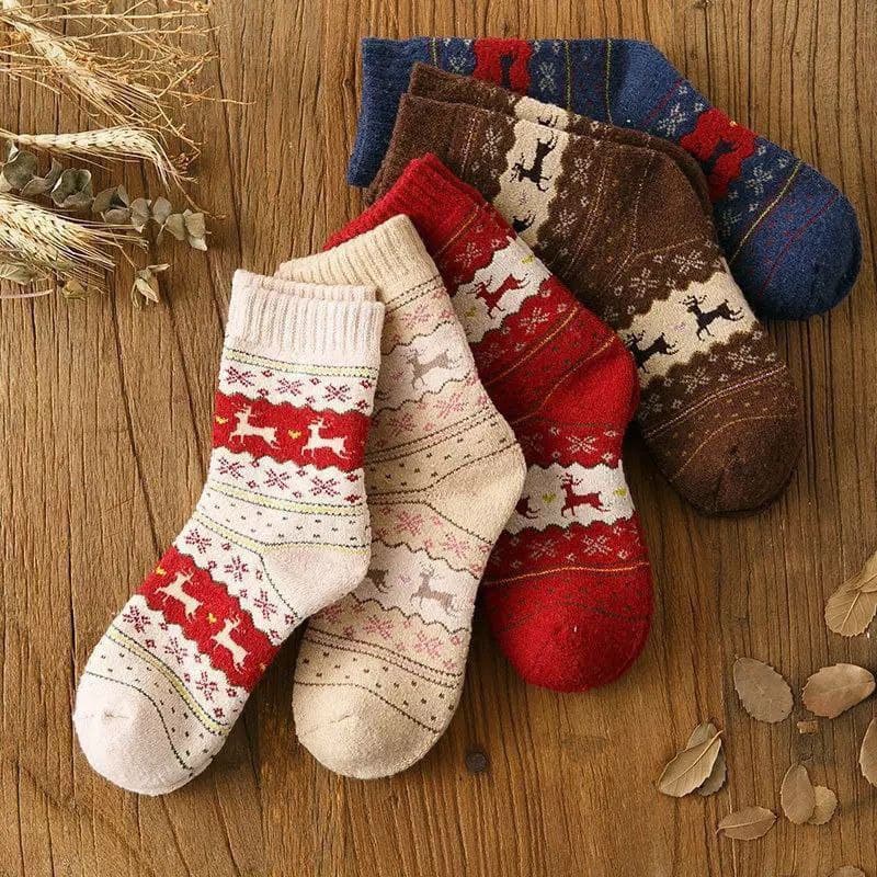 5 Pairs Winter Christmas Design Cotton Socks