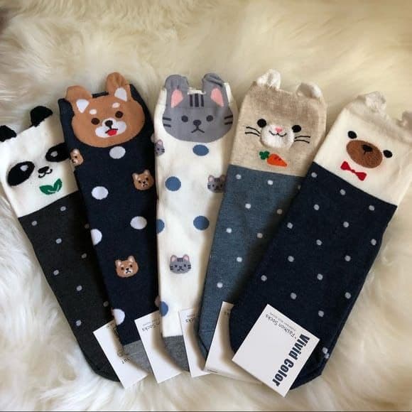 5 Pairs Kitty Design Long Cut Cotton Socks